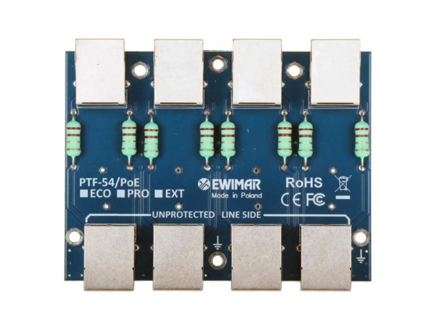 Moduł zabezpieczenia przeciwprzepięciowego LAN / IP CCTV serii EXT, PTF‑54‑EXT/PoE