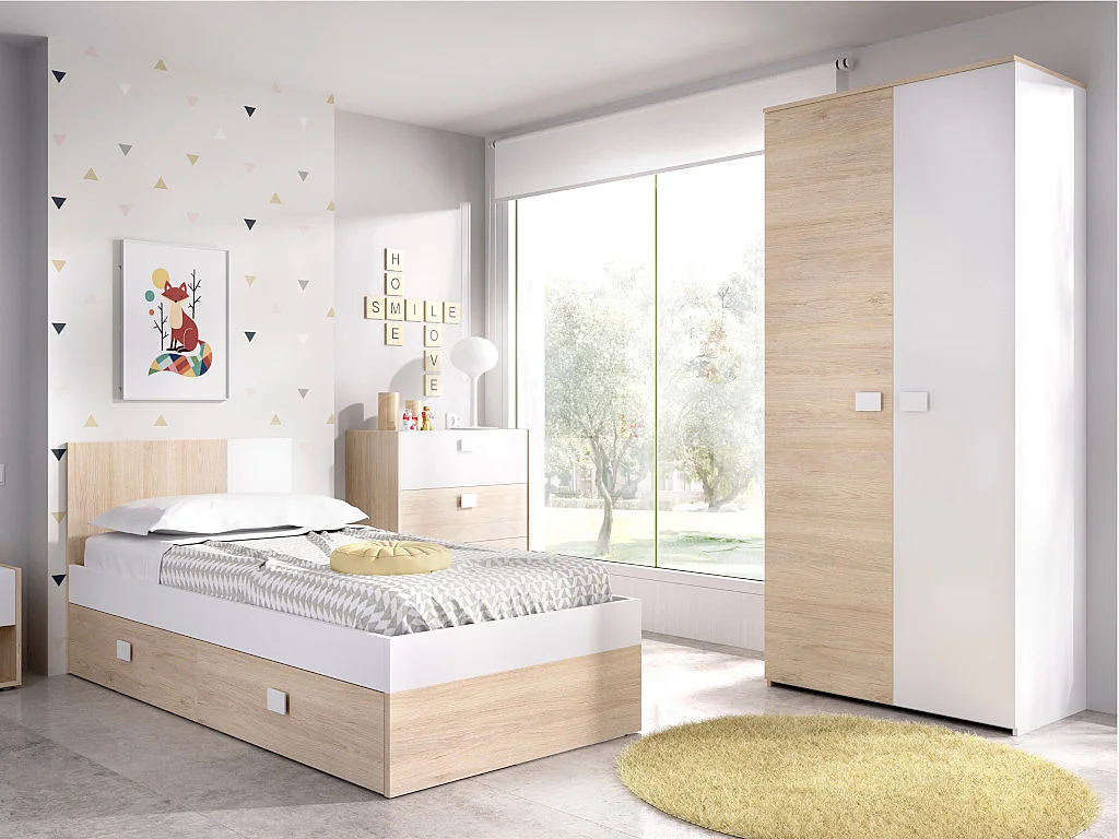 Łóżko wysuwane 2 x 90 x 190 cm - Naturalny i biały + stelaż - SONIA 716457 - obrazek 1