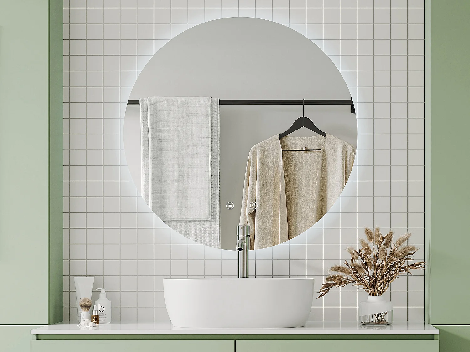 Lustro łazienkowe owalne bez ramy przeciwparowe z diodami LED - śr. 90 cm - ROMULA 740629 - obrazek 1