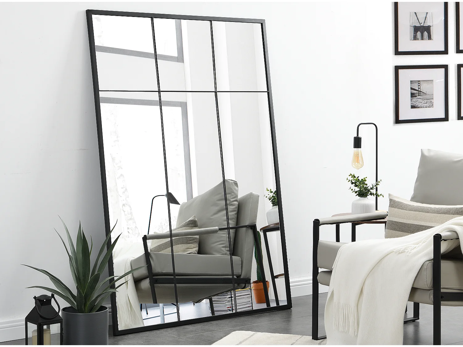 Lustro industrialne z żelaza w kształcie okna - szer.105 x wys.150 cm - Czarne - BELLAGIO 128329 - obrazek 1