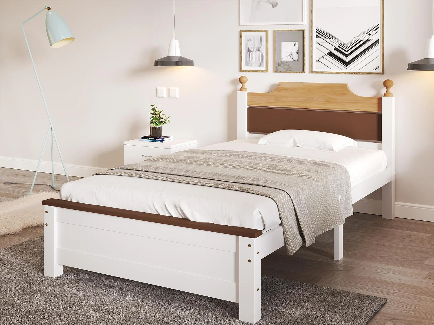 Łóżko z wezgłowiem – 90 x 200 cm – sosna – stelaż z listew – kolor biały 1735249