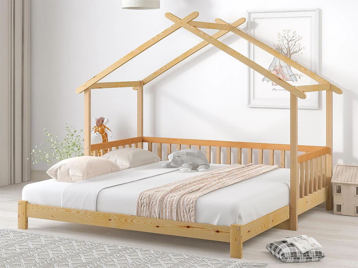 Łóżko wysuwane Cabin – 90 x 200 cm – lite drewno – stelaż z listew – kolor naturalny 1675477