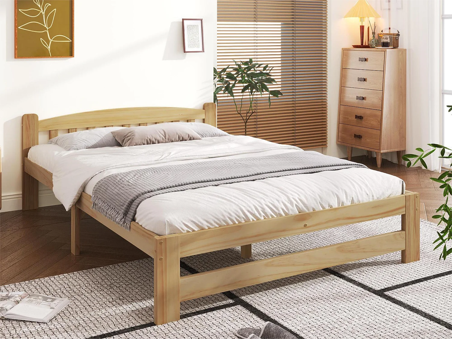Łóżko z wezgłowiem – 140 x 200 cm – drewno lite – stelaż z listew – kolor naturalny 1735435