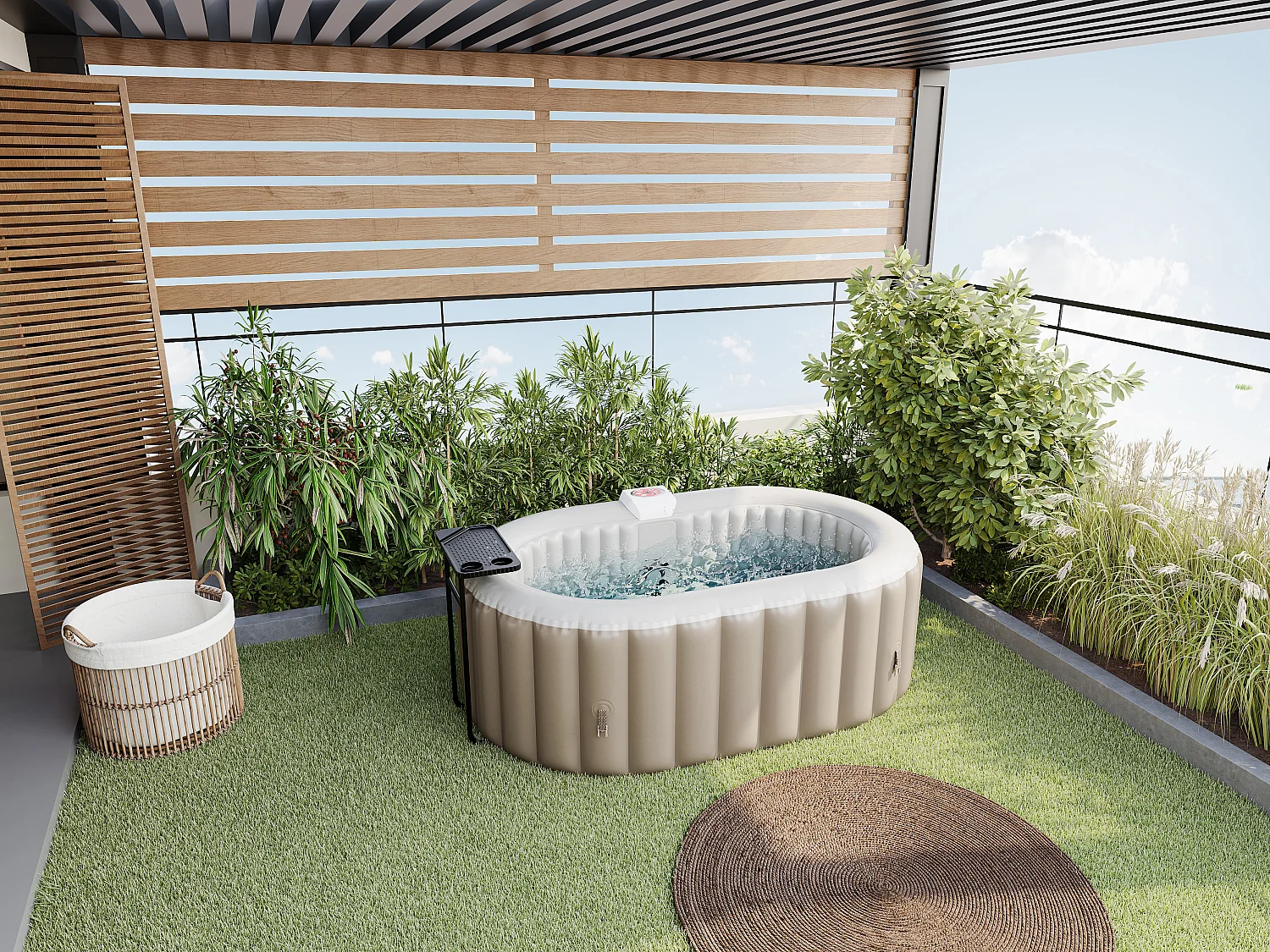 Dmuchane spa owalne 2-osobowe – dł. 190 x szer. 120 cm x wys. 65 cm – 90 dysz powietrza – Taupe i beżowe – B-LUCKY 1550811
