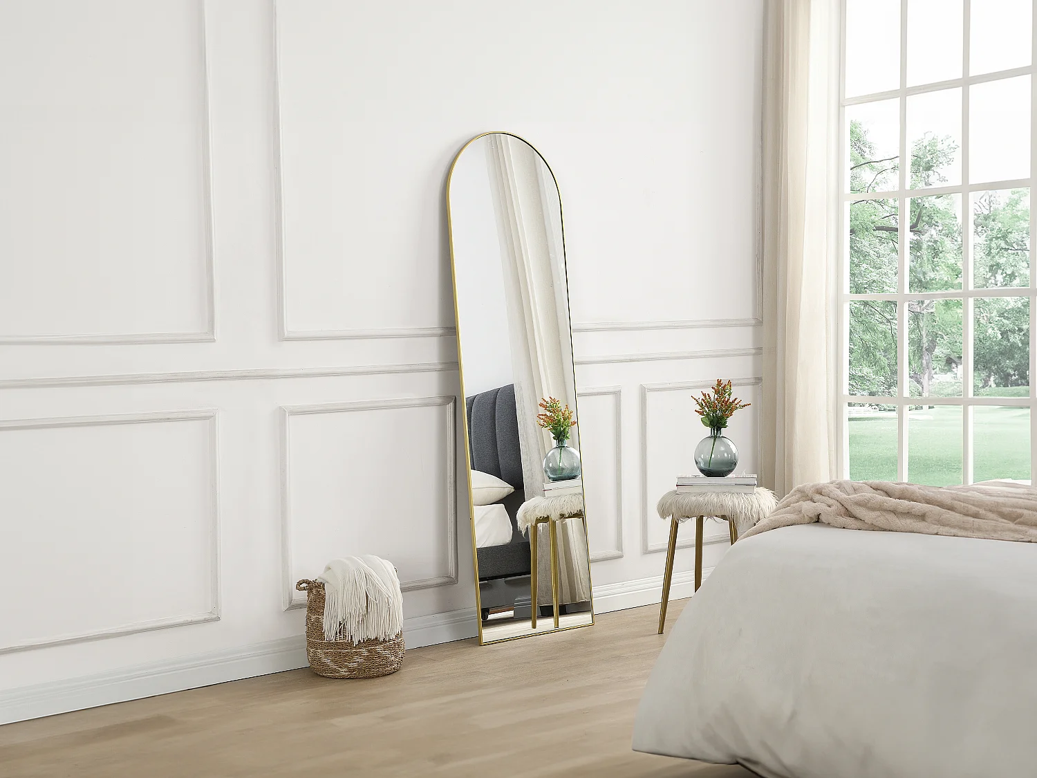 Lustro arkadowe stojące z metalu – szer. 50 x wys. 170 cm – Złoty – MAILEN 1583113