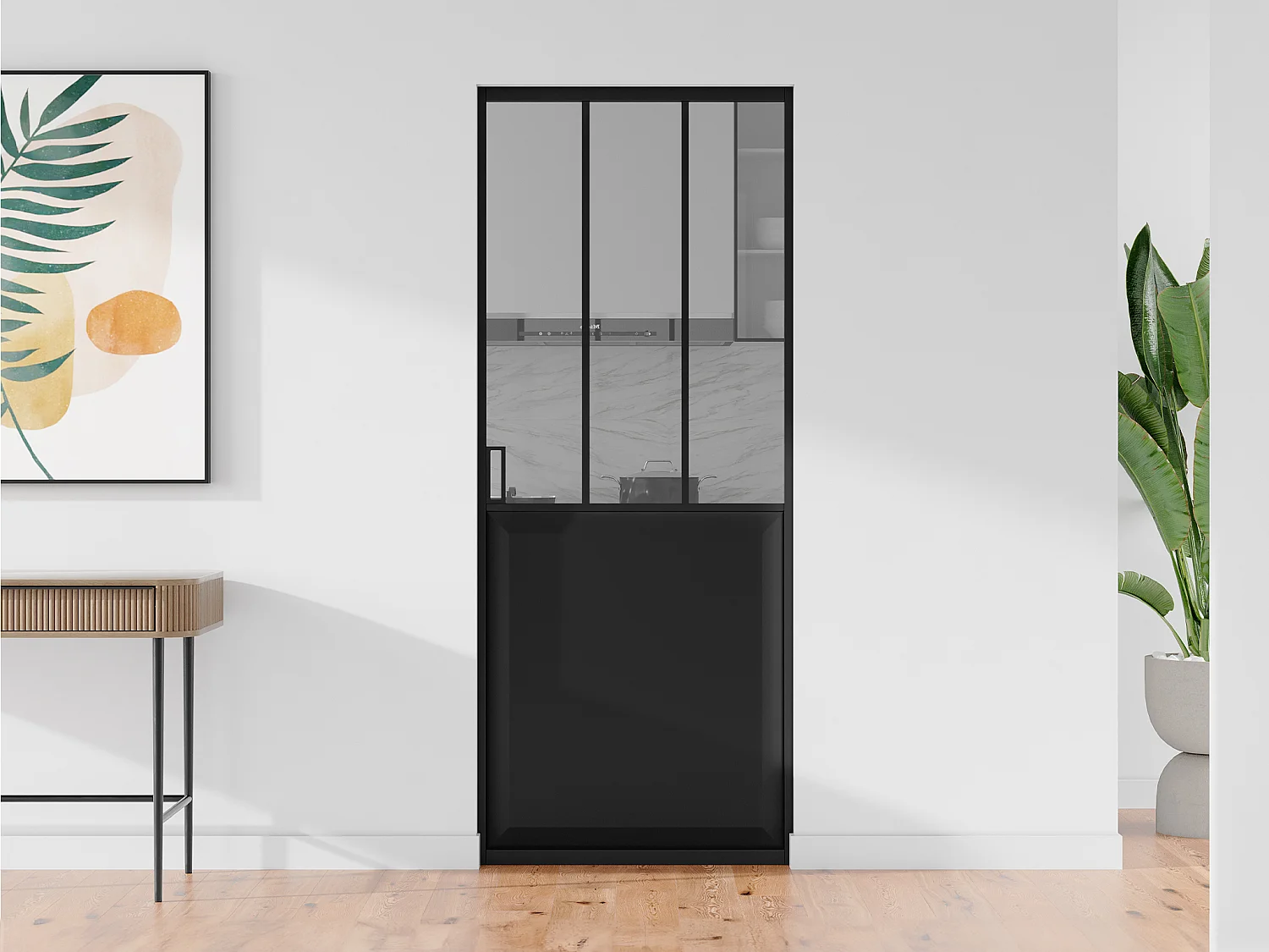 Drzwi przesuwne industrialne chowane w ścianie - Czarny i szkło hartowane - wys. 205 x szer. 63 cm - ARTISTO II 2747179 - obrazek 1