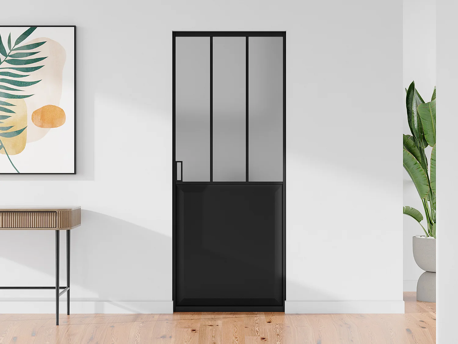 Drzwi przesuwne industrialne chowane w ścianie - Czarny i matowe szkło hartowane - wys. 205 x szer. 73 cm - ARTISTO II 2747183 - obrazek 1