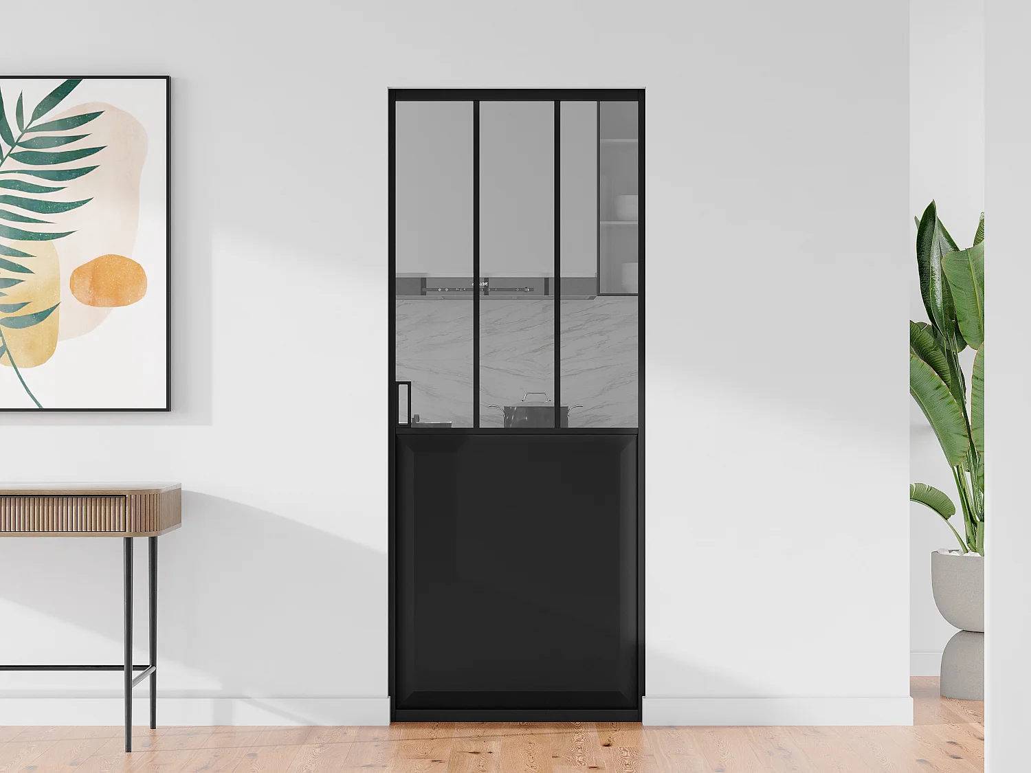 Drzwi przesuwne industrialne chowane w ścianie - Czarny i szkło hartowane - wys. 205 x szer. 93 cm - ARTISTO II 2916335 - obrazek 1