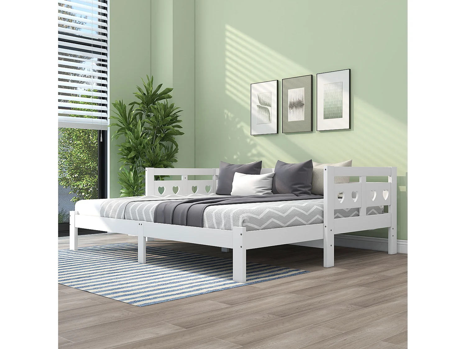 Łóżko wysuwane 90 x 200 cm - leżanka z litego drewna - kształt serca - białe 3039913 - obrazek 1