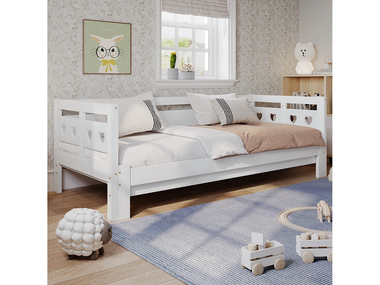Łóżko wysuwane 90 x 190 cm – lite drewno – rama zwijana – wzór serca – białe 3039912