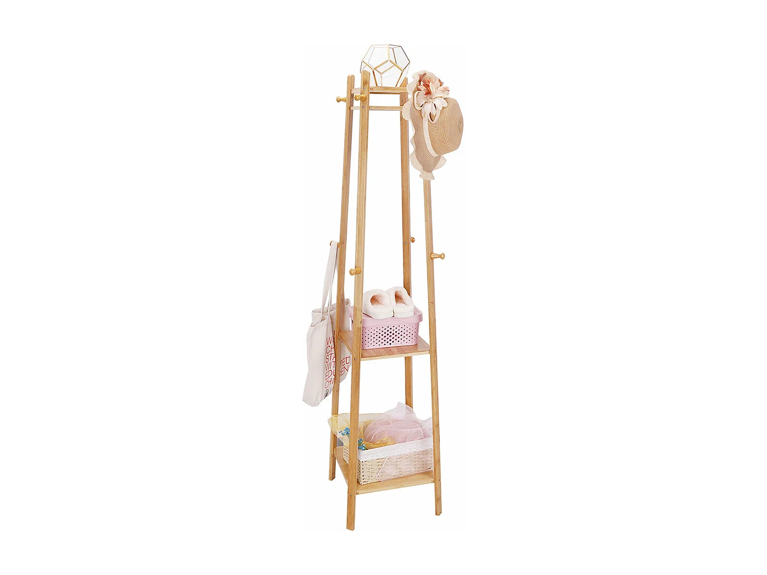 Designerski wieszak na ubrania z 3 półkami i 8 haczykami, solidny wieszak na ubrania, wieszak na ubrania do przedpokoju, 39x39x169cm 2167047