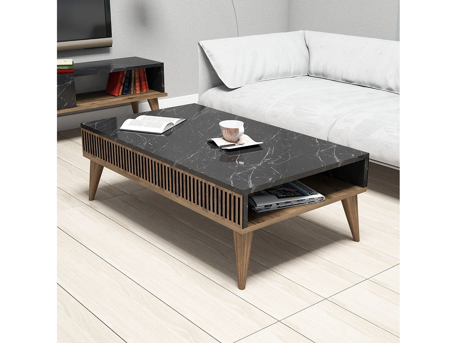 Drewniany stolik kawowy "Milan" - 105 x 60 x 34 cm - Orzech, Czarny 2132637 - obrazek 1