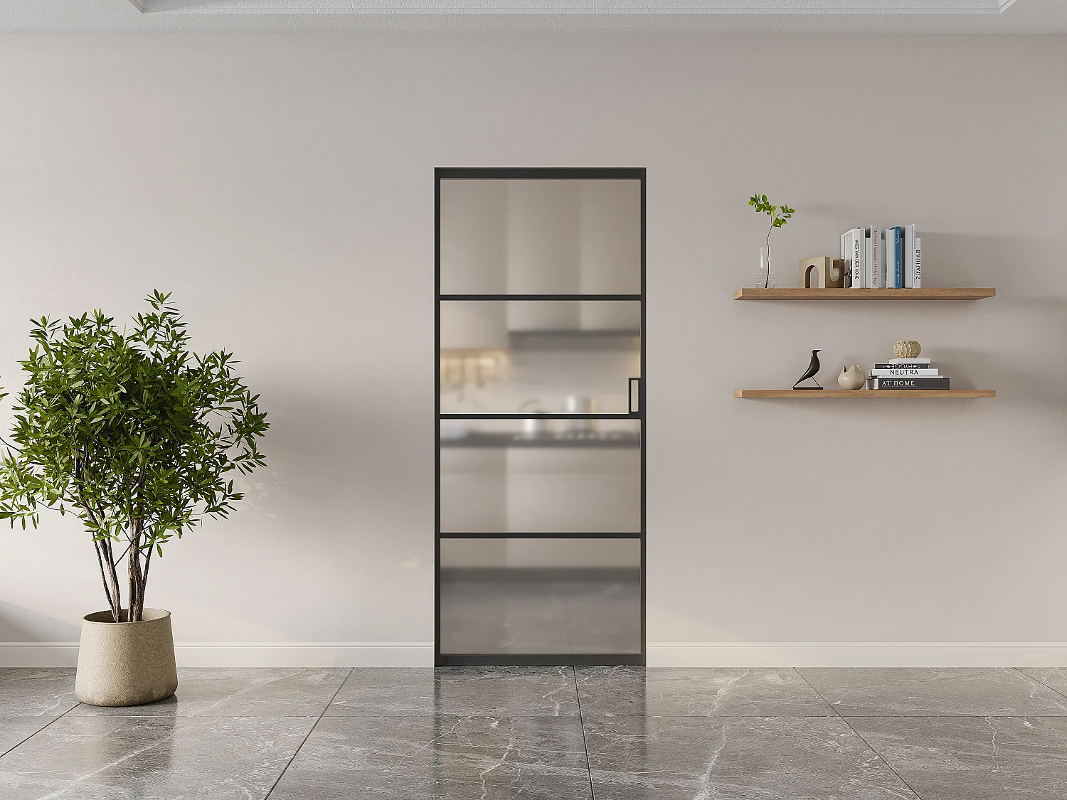 Drzwi przesuwne chowane w ścianie – aluminium i matowe szkło hartowane – wys. 205 x szer. 73 cm – SINCA II 3290700