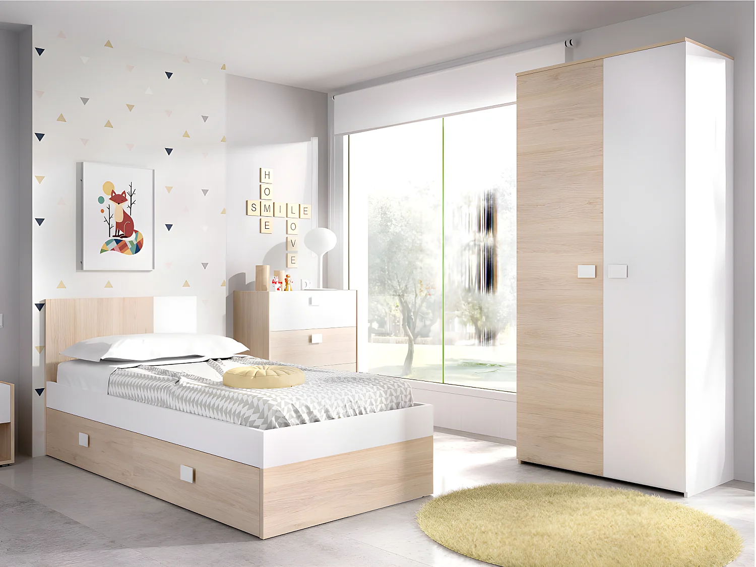Łóżko dziecięce wysuwane 90 x 190 cm – Kolor: Naturalny i biały – SONIA 121203