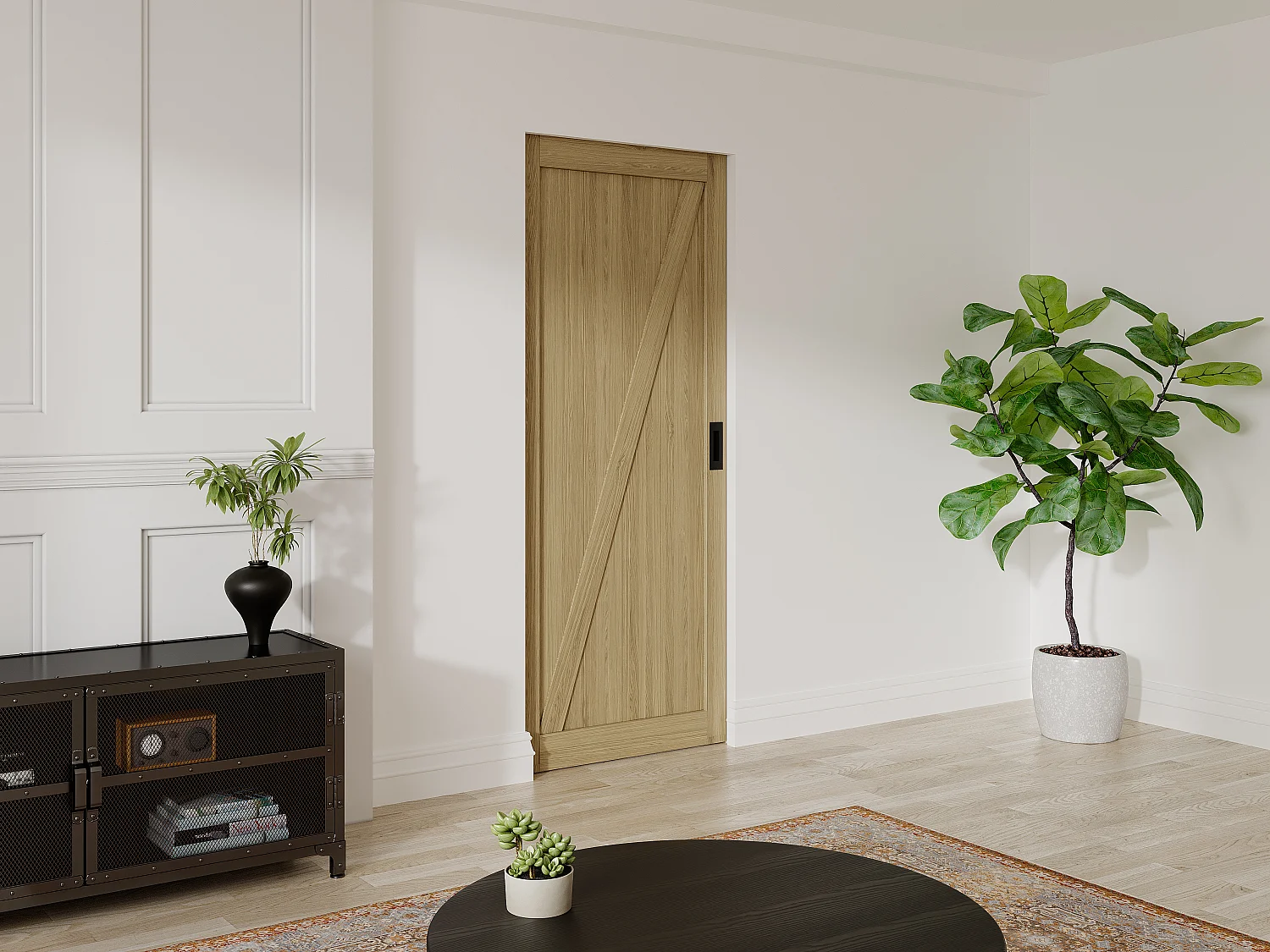 Drzwi przesuwne chowane w ścianie z drewna i MDF - Naturalny jasny - wys. 205 x szer. 63 cm - BALERMA 3363017 - obrazek 1