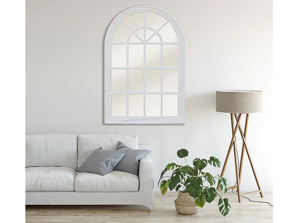 Lustro w kształcie okna MONTESQUIEU - drewno paulownia - 120x80 cm - Brudny biały 113693 - obrazek 1