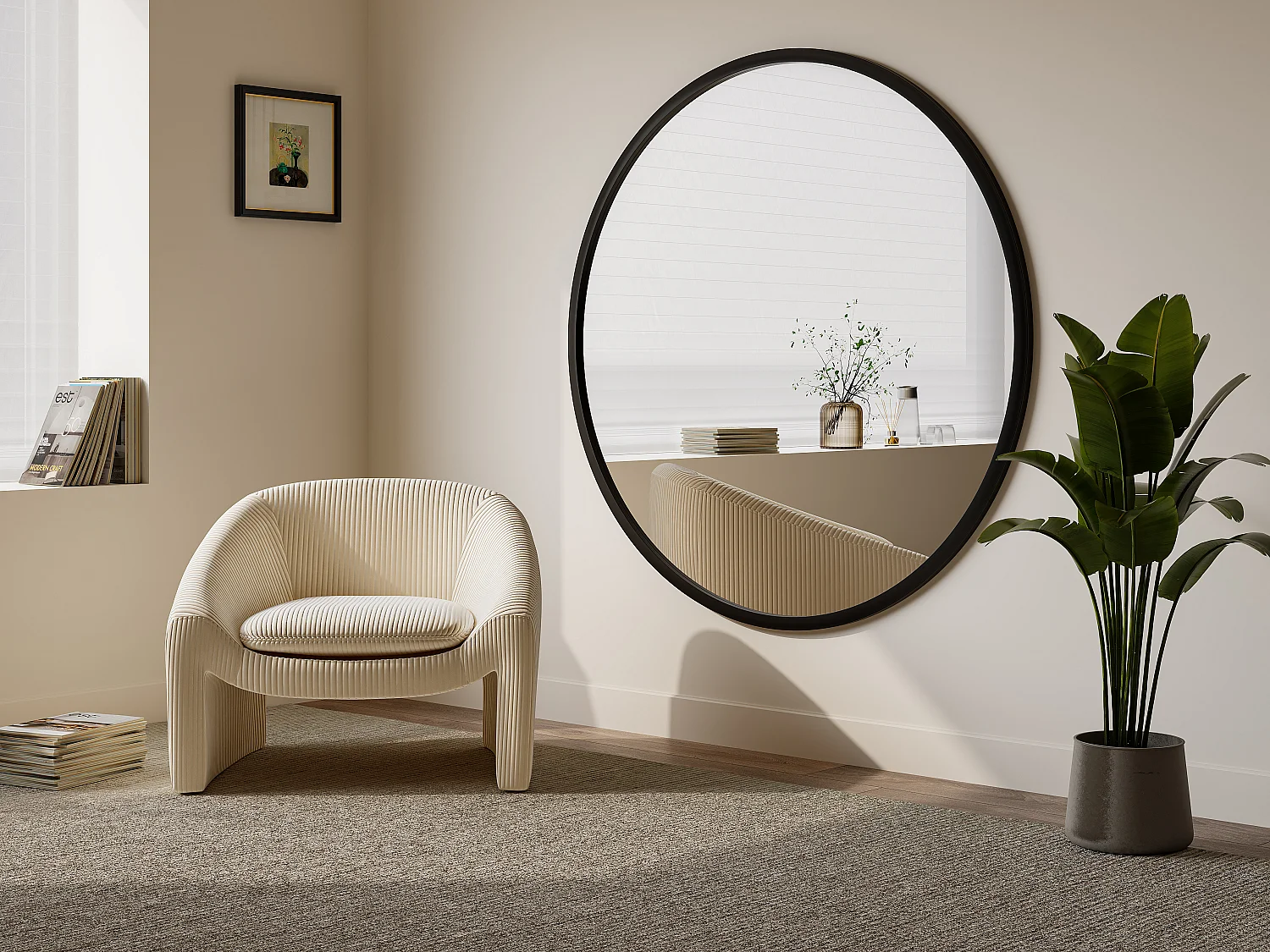 Lustro okrągłe ścienne dużych rozmiarów z drewna paulowni - śr. 150 cm - Czarny - ZANG 2747211 - obrazek 1
