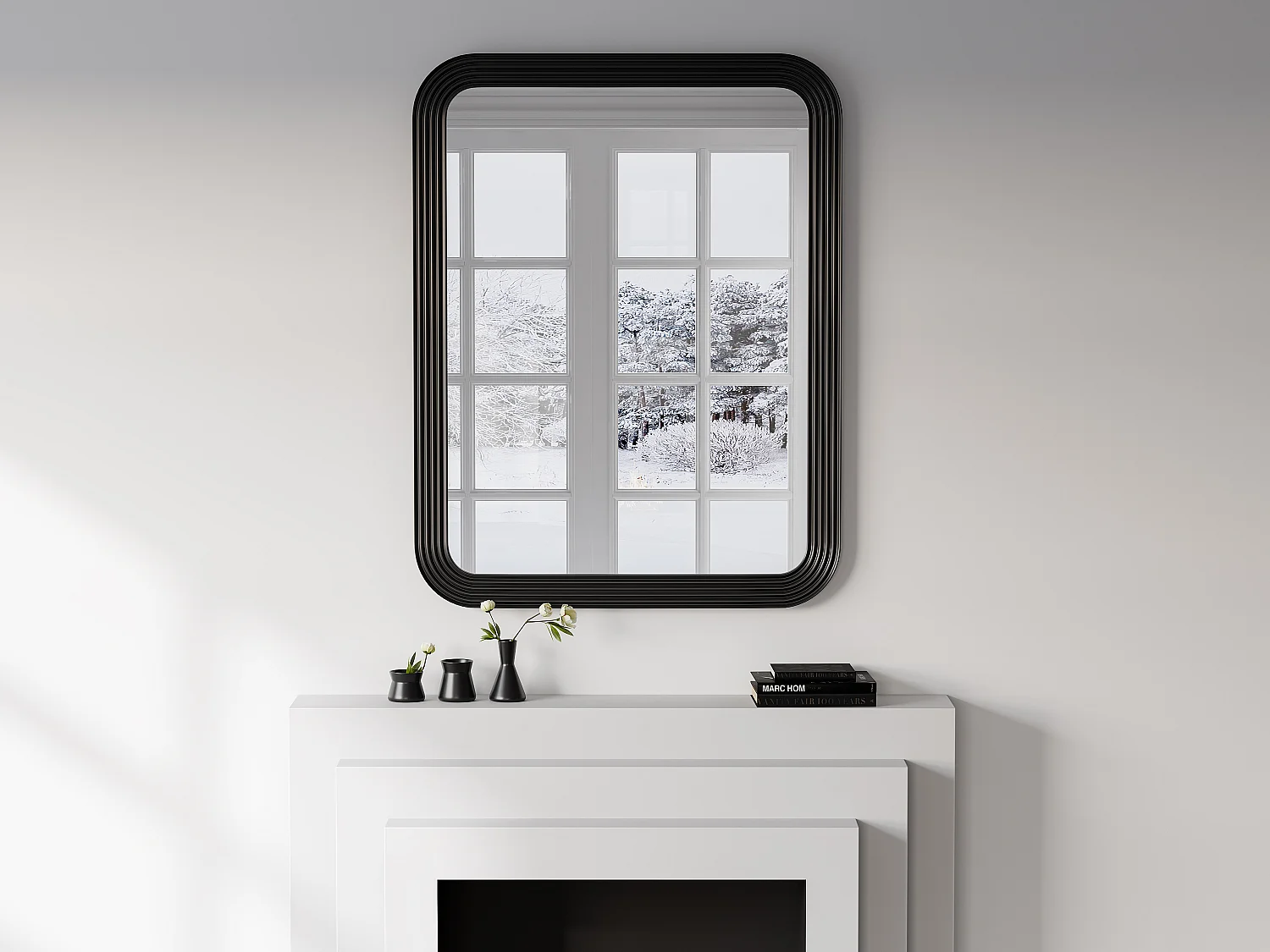 Lustro prostokątne z drewna paulowni - szer. 85 x wys. 110 cm - Czarny - JIMIA 2747223 - obrazek 1