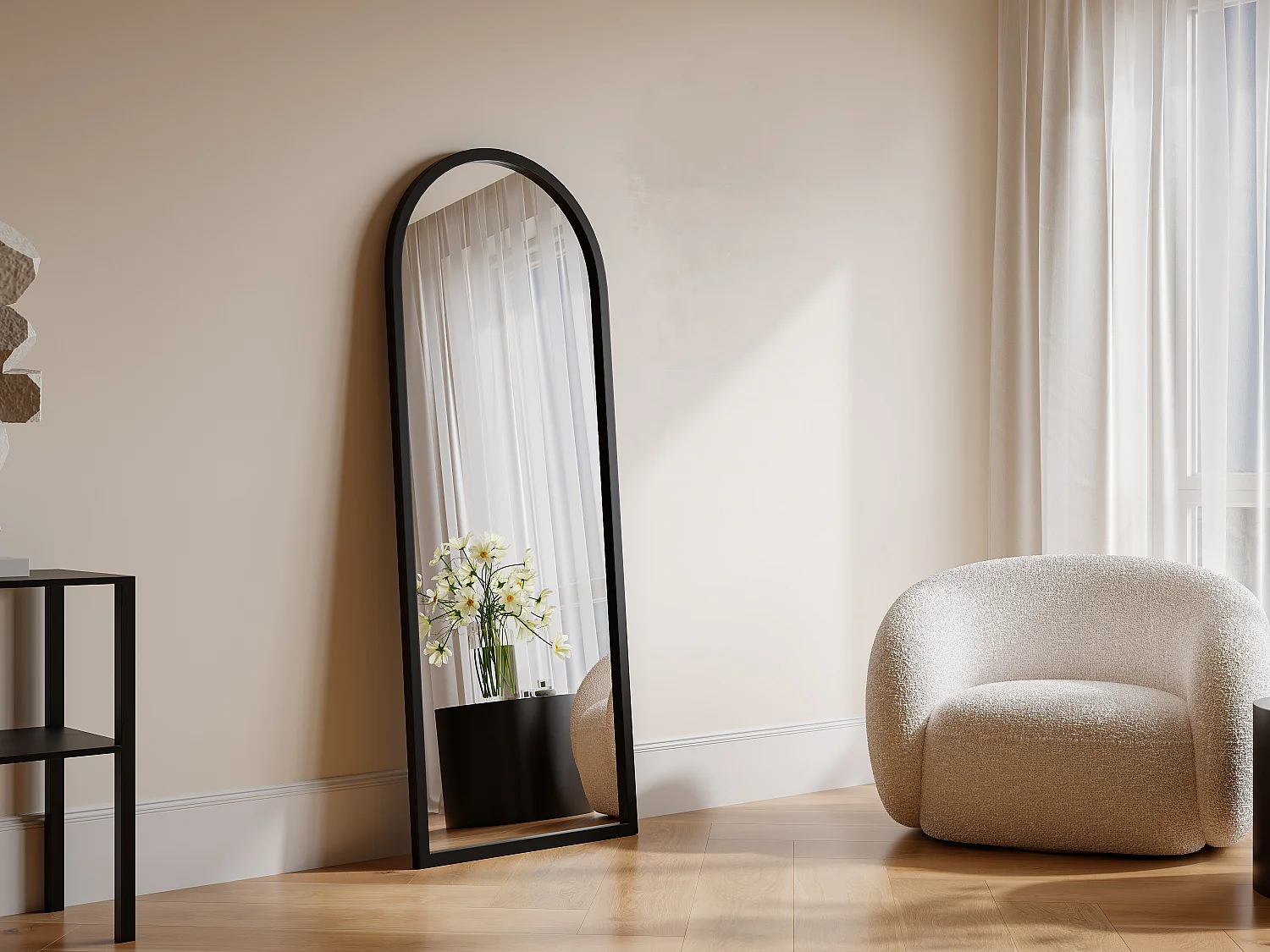 Lustro łukowe dużych rozmiarów z drewna paulowni - szer. 65 x wys. 170 cm - Czarny - SHANGI 2747213 - obrazek 1