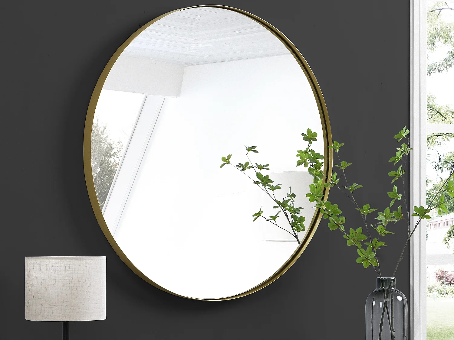 Lustro ścienne okrągłe z metalu – śr. 80 cm – kolor złoty – JAFFREL 126867 - obrazek 1