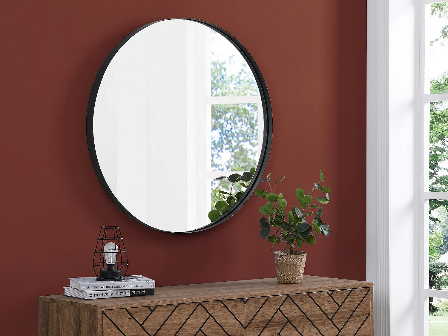 Lustro ścienne okrągłe z metalu – śr. 80 cm – kolor czarny – JAFFREL 126865 - obrazek 1
