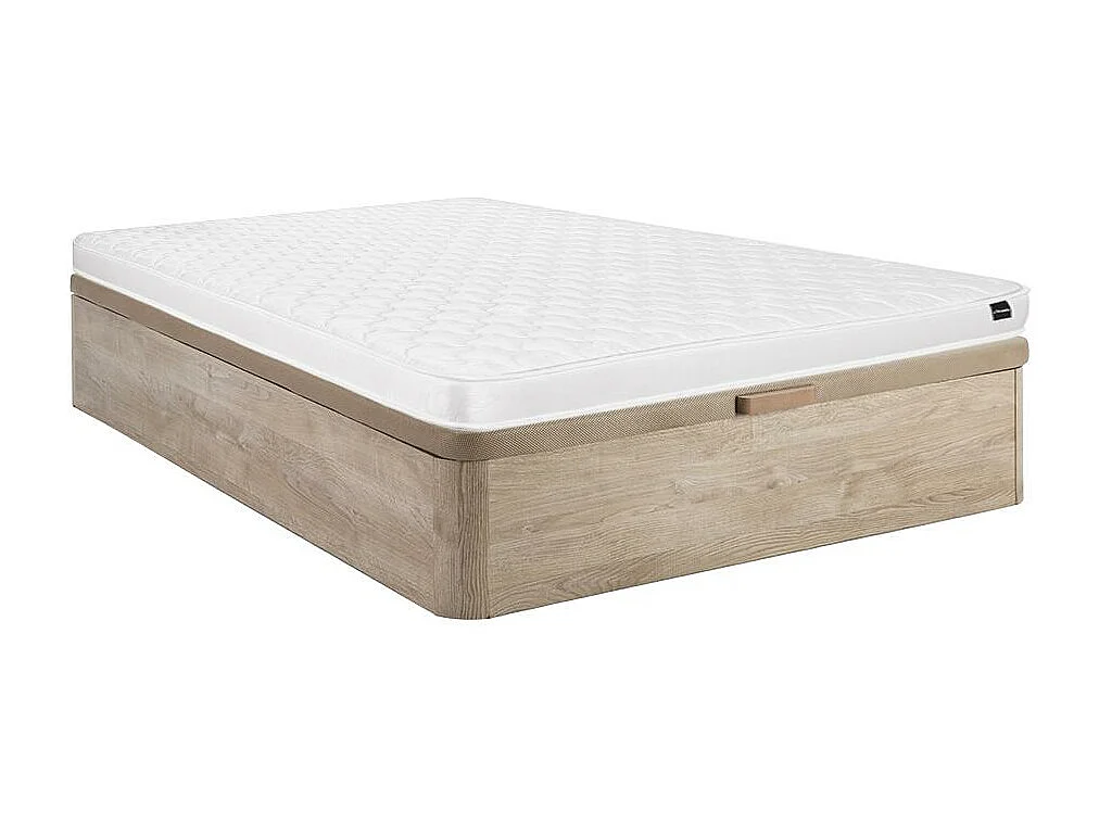 Zestaw 120 x 200 cm stelaż z jasną naturalną skrzynią + materac piankowy o grub. 15 cm – DANAE II marki YSMÉE 3586946