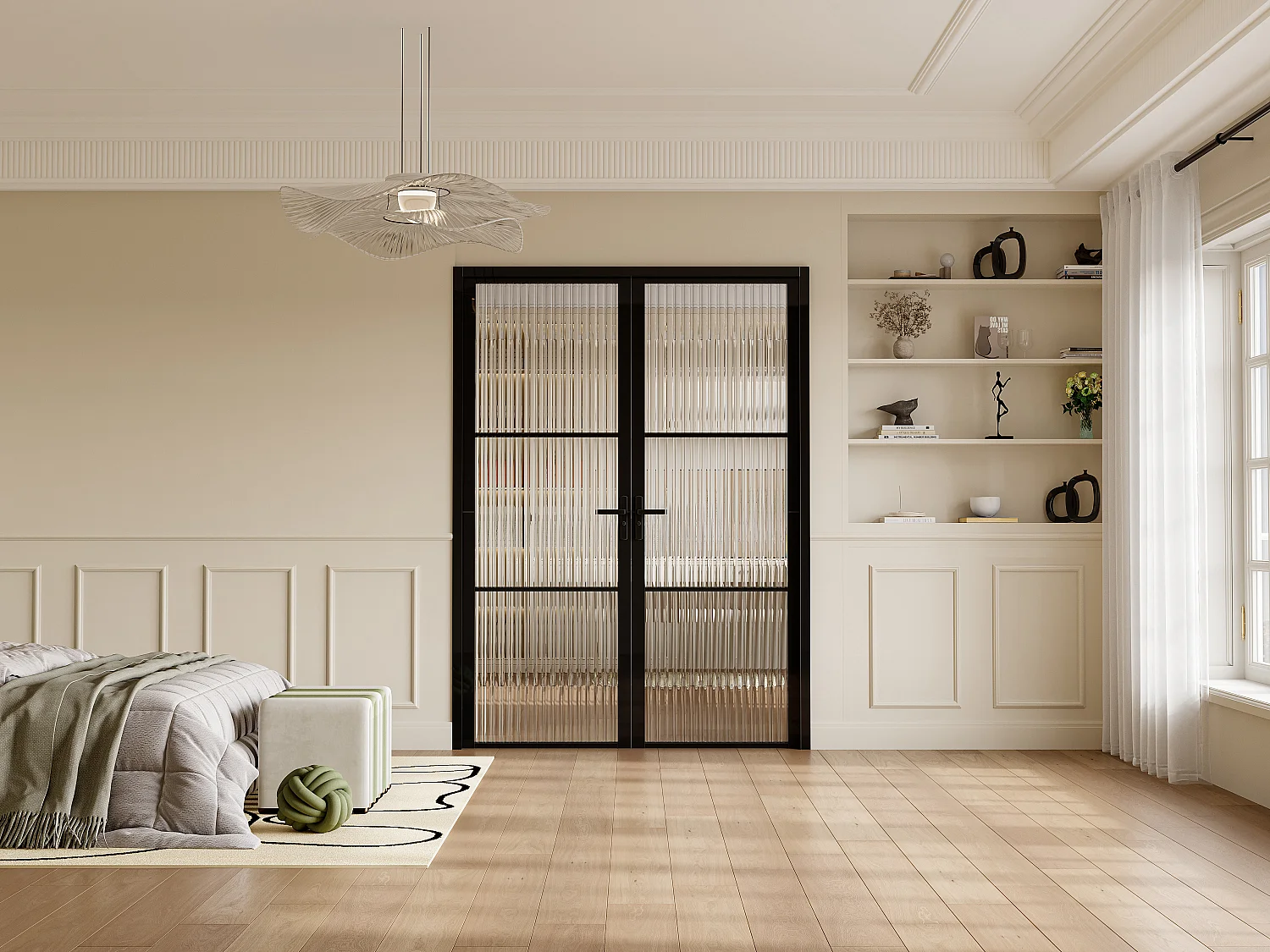 Drzwi kompletne 2-skrzydłowe dwustronne z aluminium i szkła teksturowanego – 2 x wys. 204 x szer. 73 cm – Czarny – MASERU 3685631