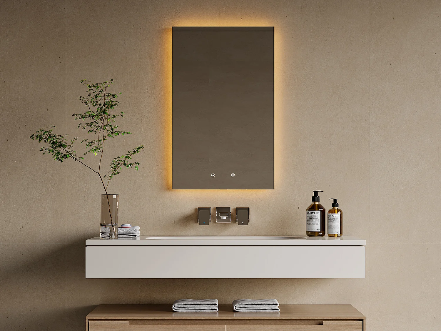 Lustro łazienkowe prostokątne przeciwparowe podświetlane - 50 x 80 cm - MASUA 3217245 - obrazek 1