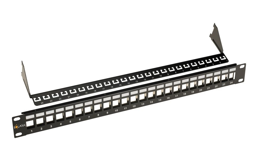 Modularny nieobłożony patch panel Solarix 24 porty czarny 1U SX24M‑0‑STP‑BK‑UNI
