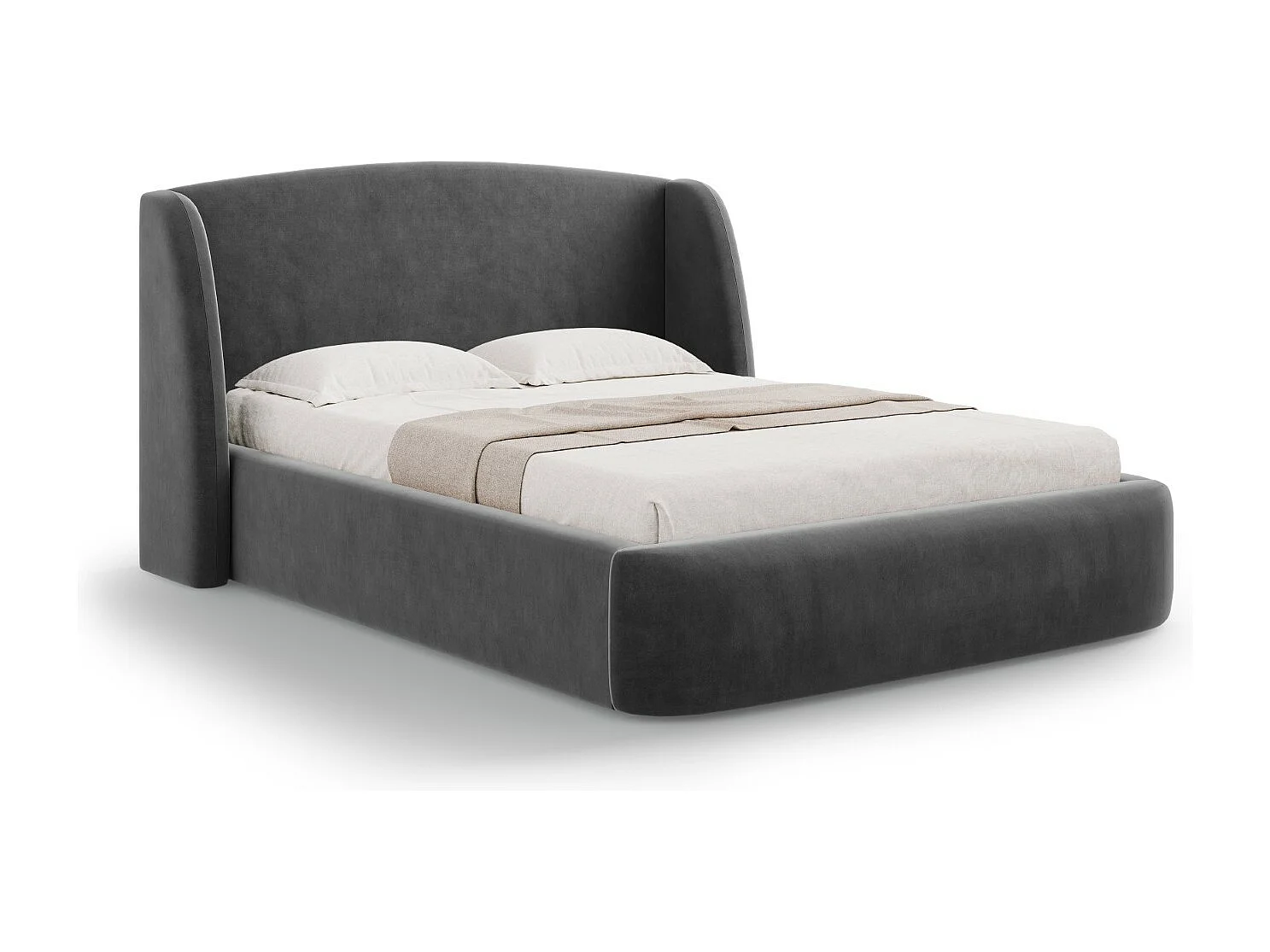 CXL by Christian Lacroix – Łóżko ze schowkiem i zagłówkiem, „Aude” 180x200cm welur, szary – 216x202x103cm 3740371