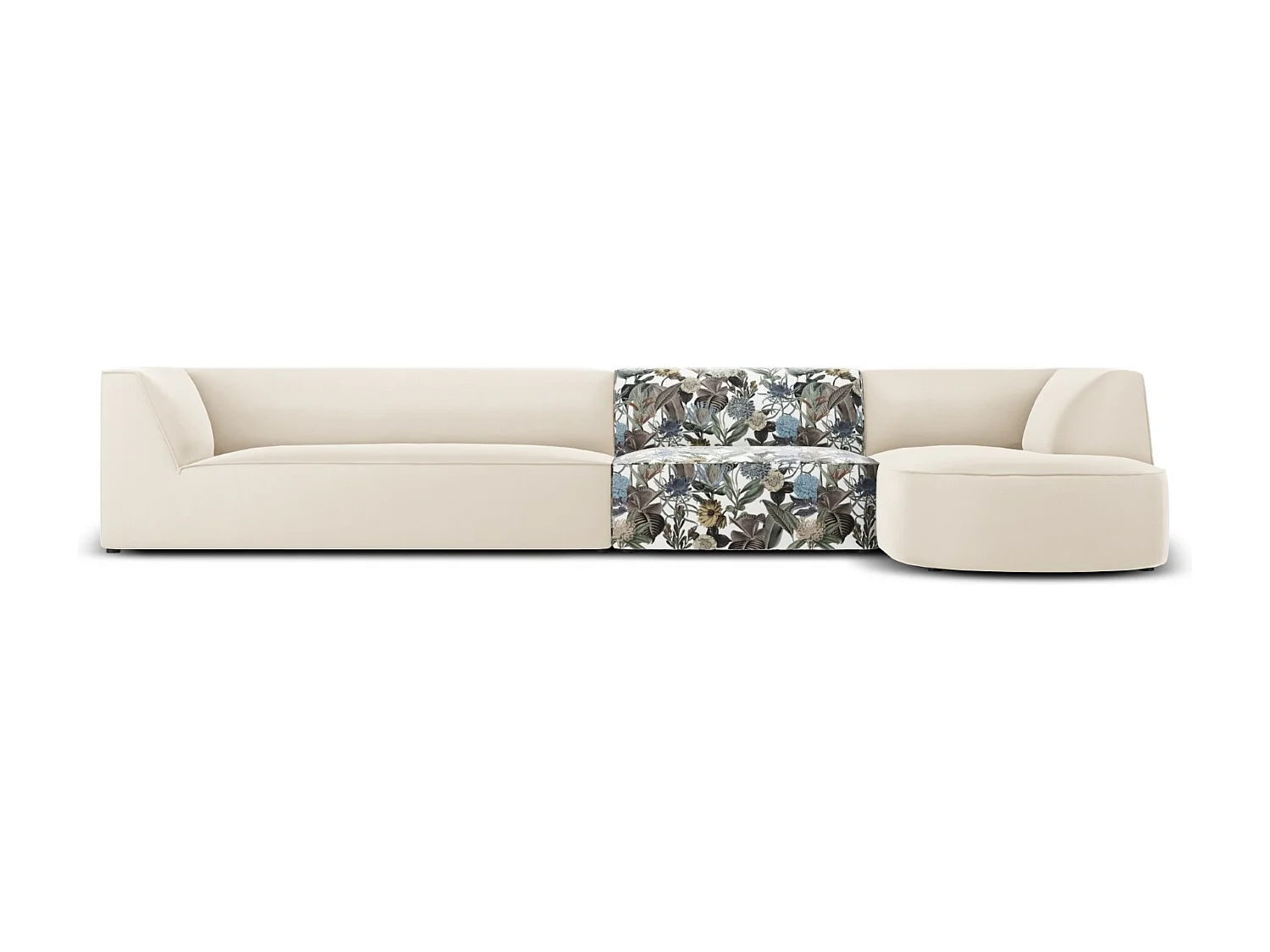 CXL by Christian Lacroix – Narożnik prawy, „Charles” 5 miejsc welur, jasnoniebieski, beżowy wzór ogród – 366x180x69cm 3744240