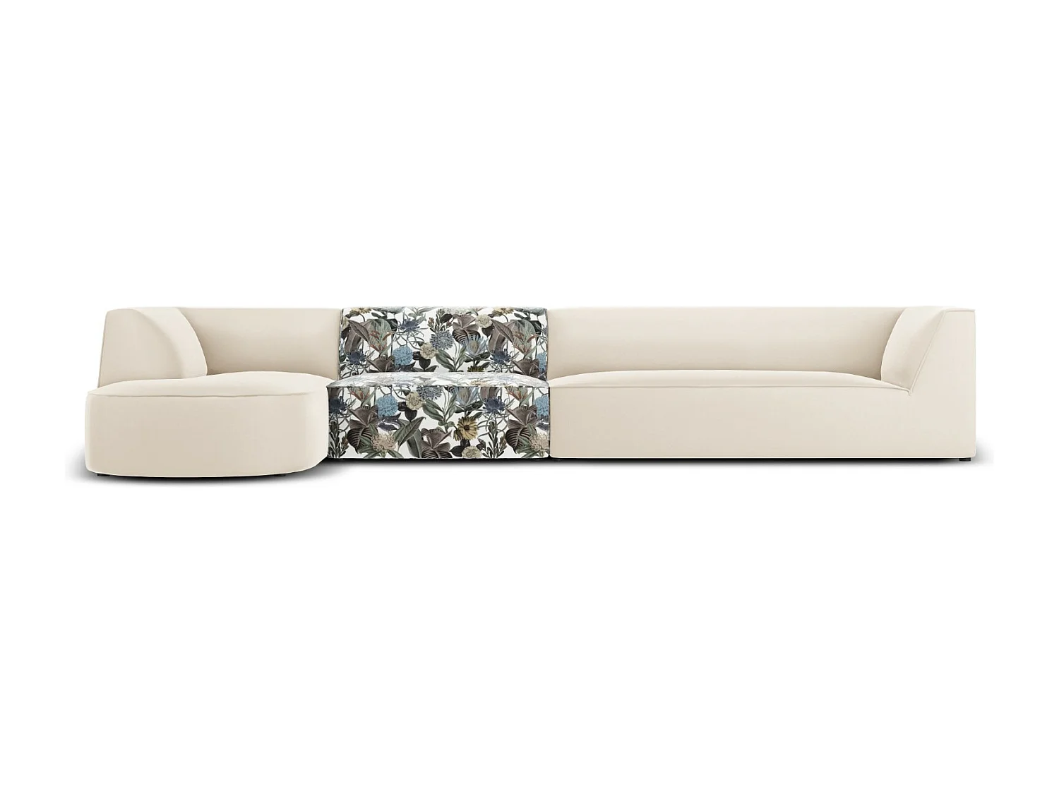 CXL by Christian Lacroix – Narożnik lewy, „Charles” 5 miejsc welur, jasnoniebieski, beżowy wzór ogród – 366x180x69cm 3746096