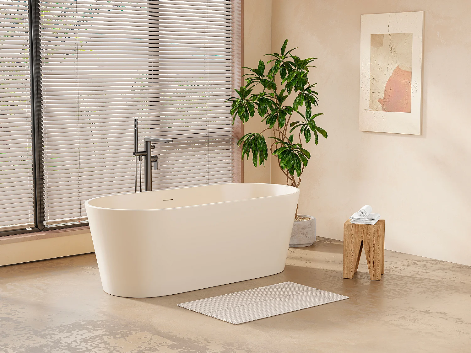 Wanna wolnostojąca owalna – 255 l – 159 x 74 x 56 cm – Beżowy mat – Akryl – LUZECA 3464474