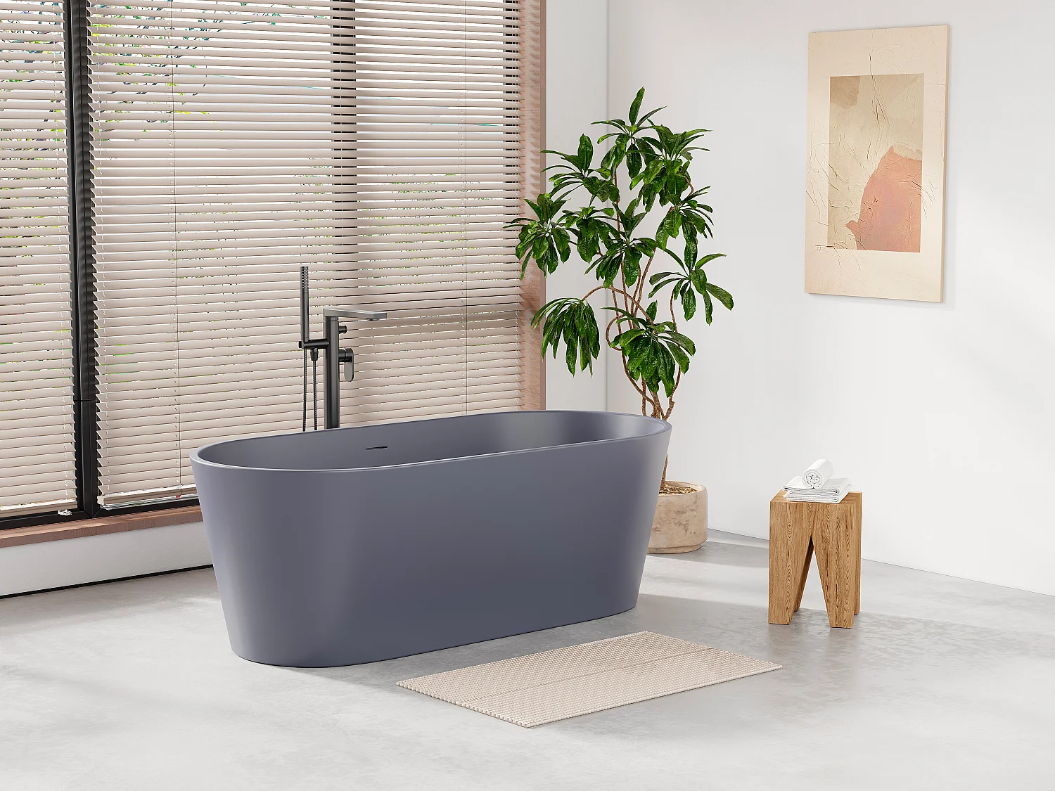 Wanna wolnostojąca owalna – 255 l – 159 x 74 x 56 cm – Niebieski mat – Akryl – LUZECA 3464475