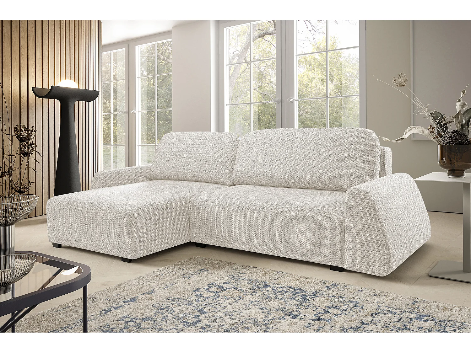 DomoHome narożnik ALMI 160x275 cm, funkcja spania, pojemnik, sprężyny, tapicerka, lewy bok, biały 4022825 - obrazek 1