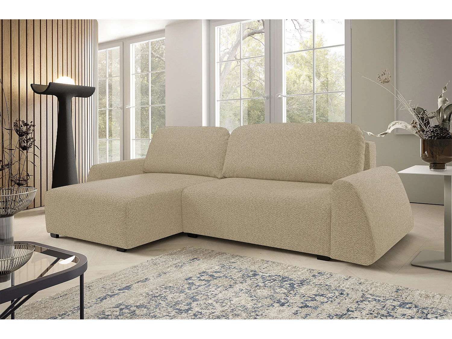 DomoHome narożnik ALMI 160x275 cm, funkcja spania, pojemnik, sprężyny, tapicerka, lewy bok, cappuccino 4022841 - obrazek 1