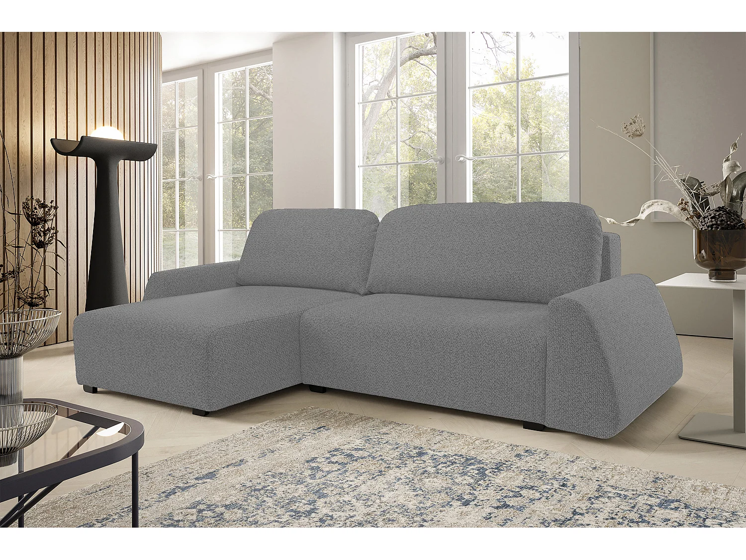 DomoHome narożnik ALMI 160x275 cm, funkcja spania, pojemnik, sprężyny, tapicerka, lewy bok, srebrny 4022853 - obrazek 1