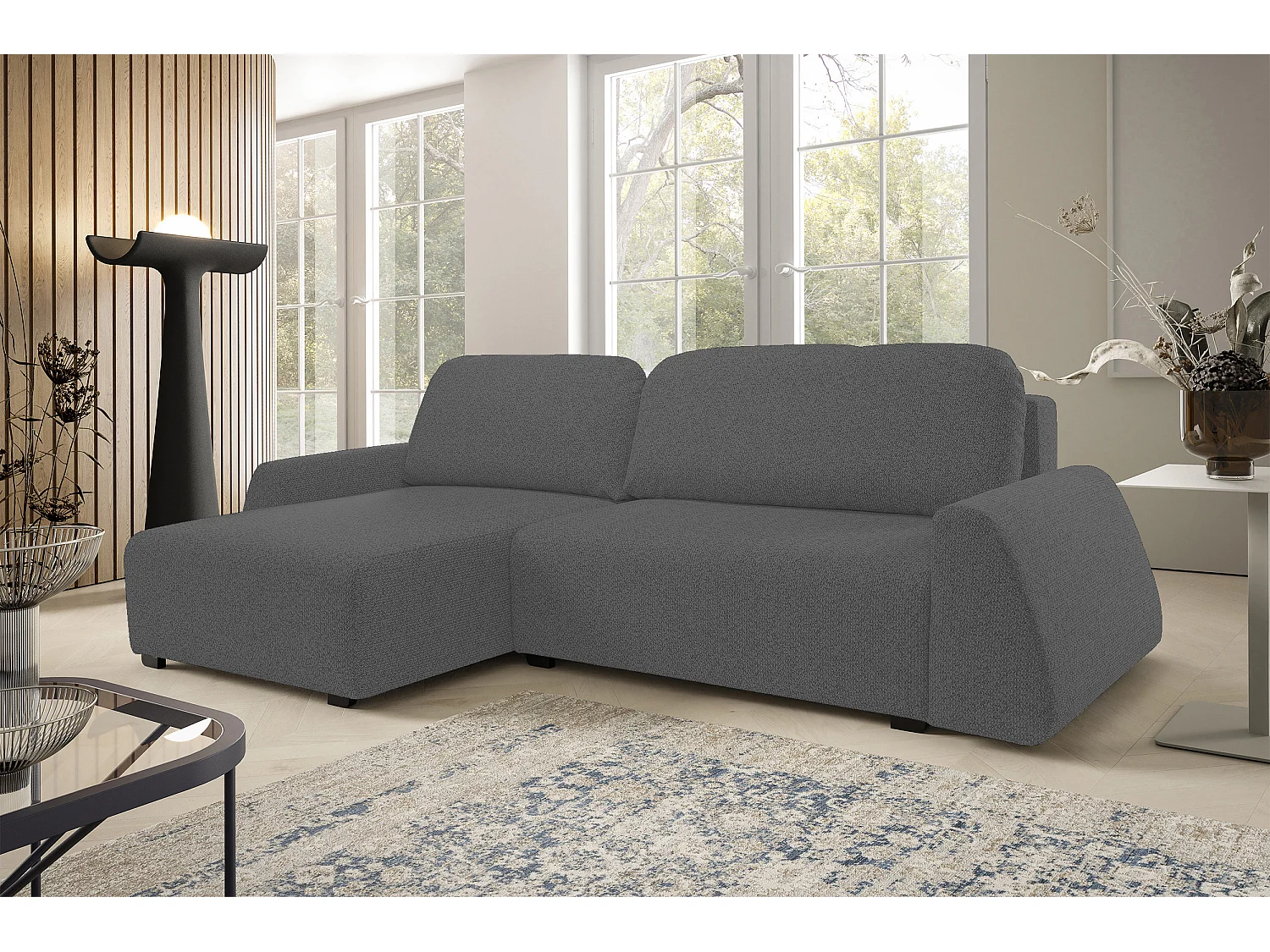 DomoHome narożnik ALMI 160x275 cm, funkcja spania, pojemnik, sprężyny, tapicerka, lewy bok, szary 4022858 - obrazek 1
