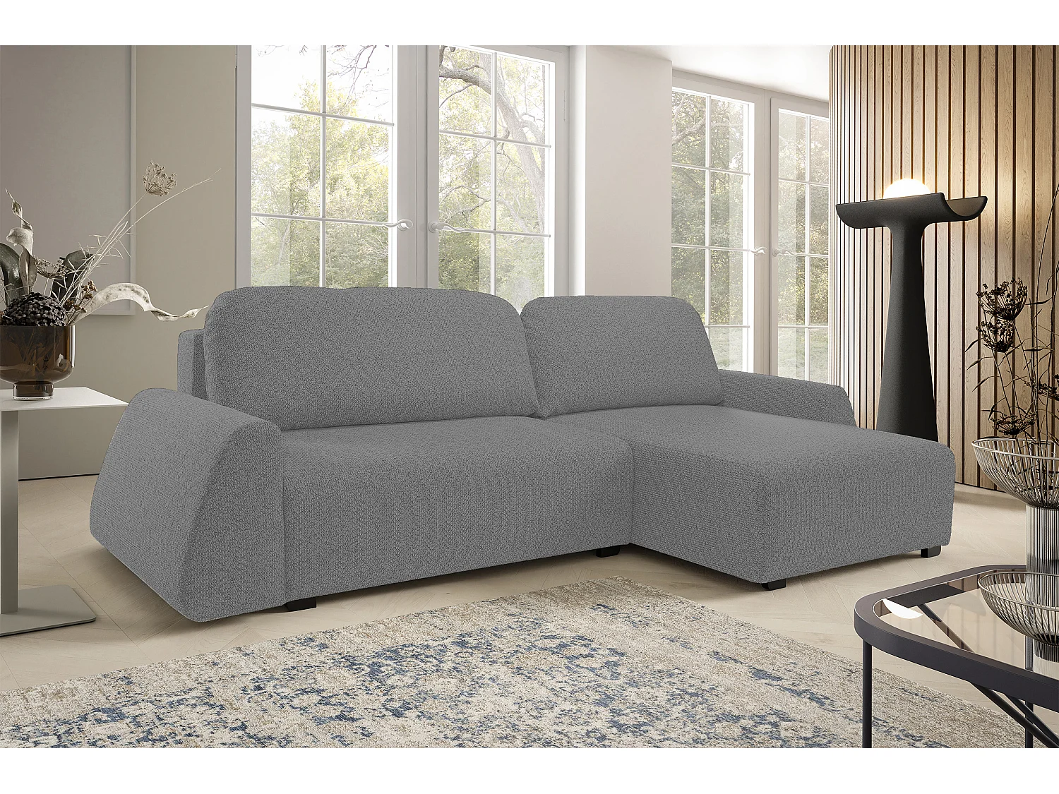 DomoHome narożnik ALMI 160x275 cm, funkcja spania, pojemnik, sprężyny, tapicerka, prawy bok, srebrny 4022868 - obrazek 1