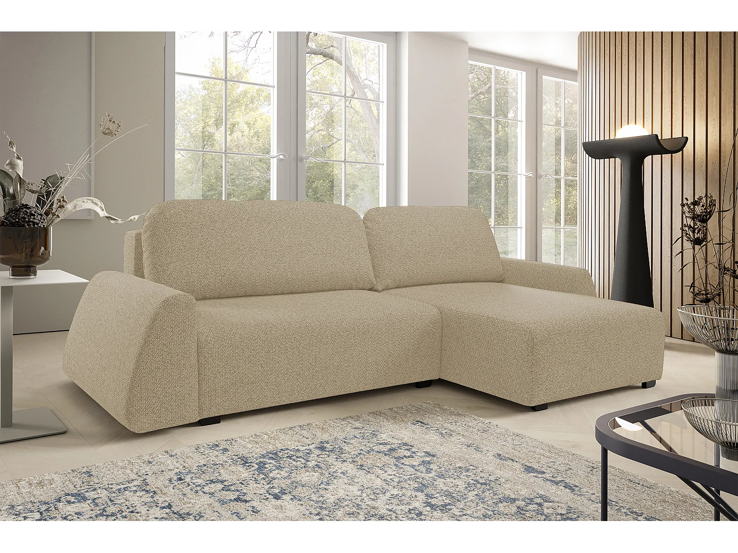 DomoHome narożnik ALMI 160x275 cm, funkcja spania, pojemnik, sprężyny, tapicerka, prawy bok, cappuccino 4022888 - obrazek 1