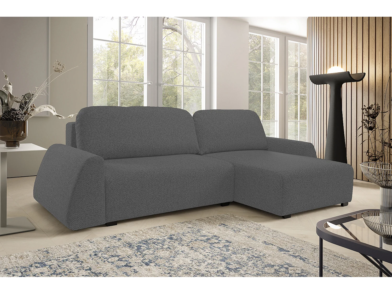 DomoHome narożnik ALMI 160x275 cm, funkcja spania, pojemnik, sprężyny, tapicerka, prawy bok, szary 4022897 - obrazek 1