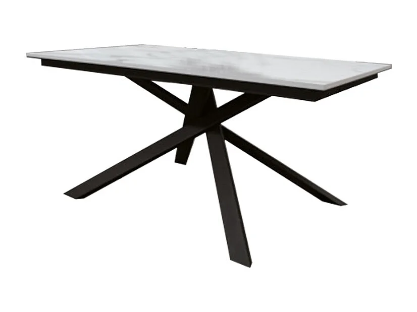 Drewniany stół, wykończenie z białego marmuru, czarna podstawa, rozkładany 160x90 - VOLPAIA 4056876 - obrazek 1