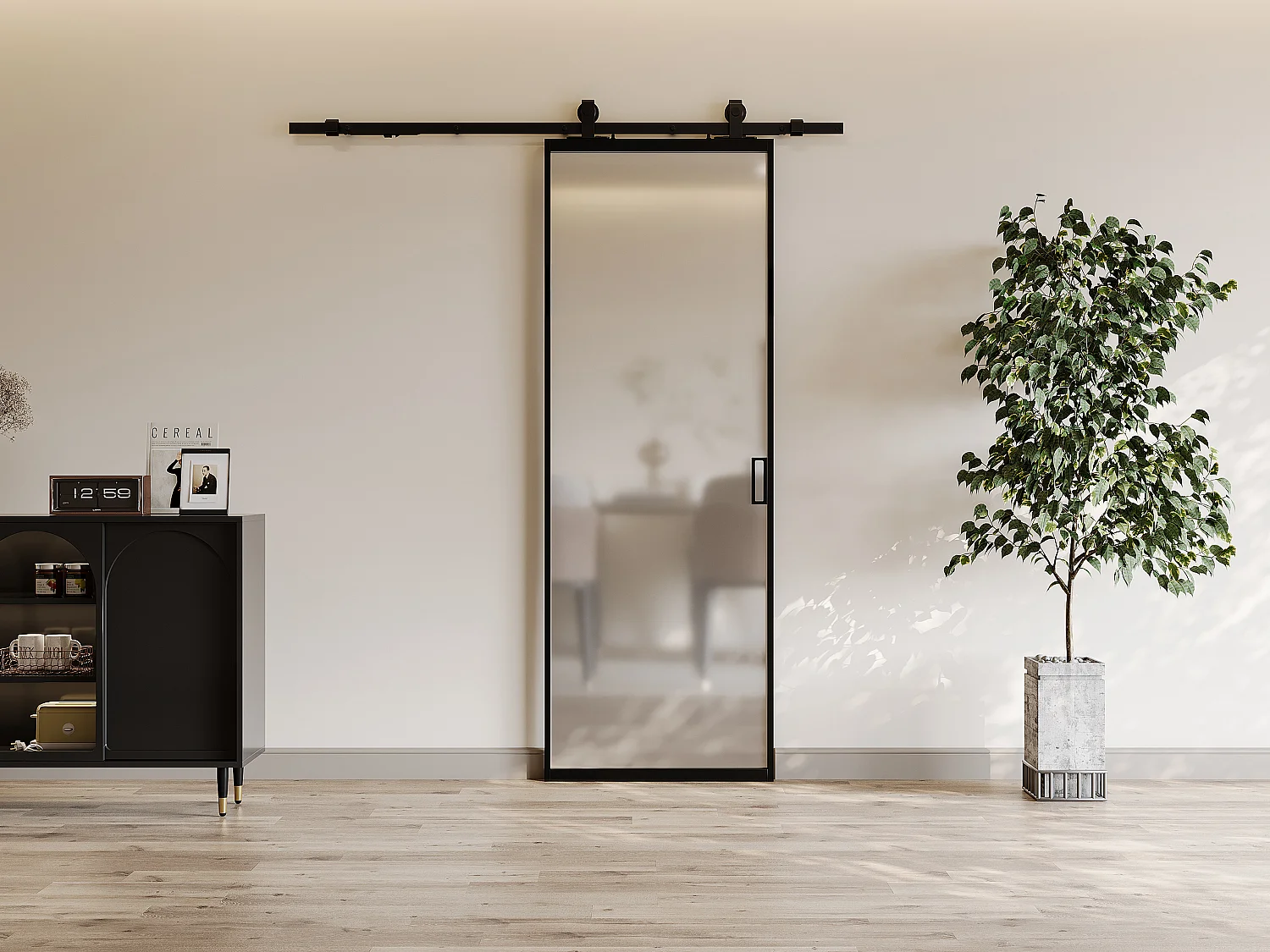 Drzwi przesuwne naścienne - aluminium i matowe szkło hartowane - wys. 205 x szer. 83 cm - LINCI II 3334089 - obrazek 1