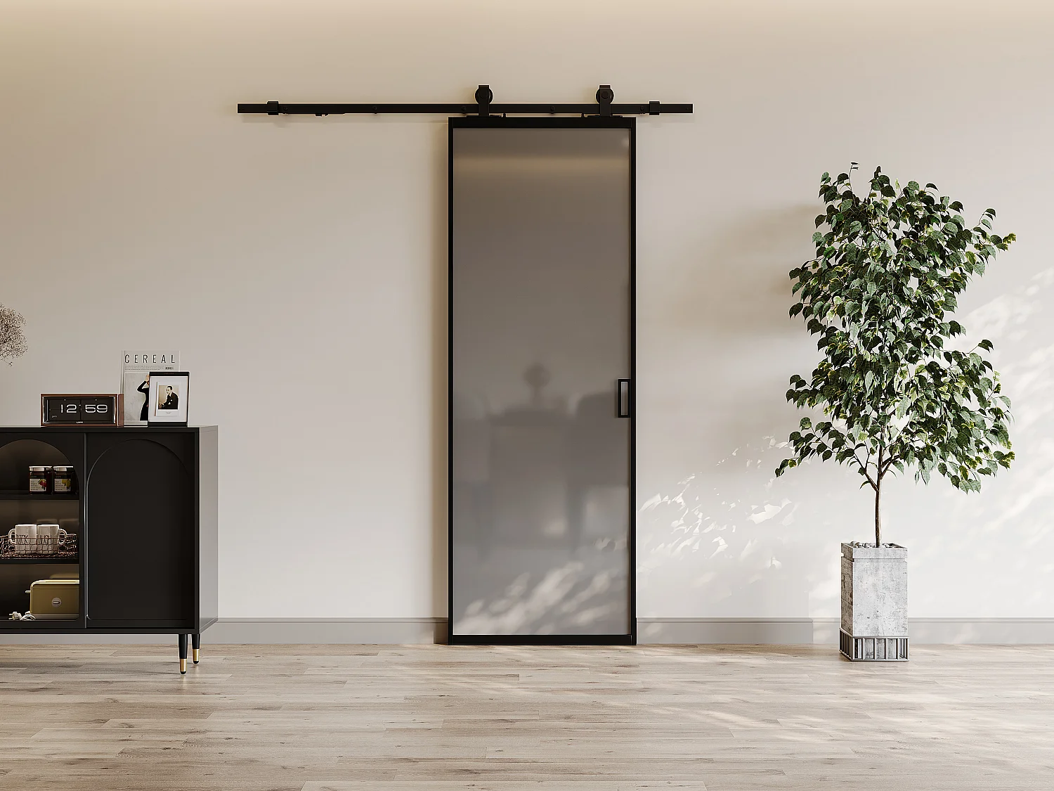 Drzwi przesuwne naścienne - aluminium i dymione szkło hartowane - wys. 205 x szer. 93 cm - LINCI II 2873462 - obrazek 1