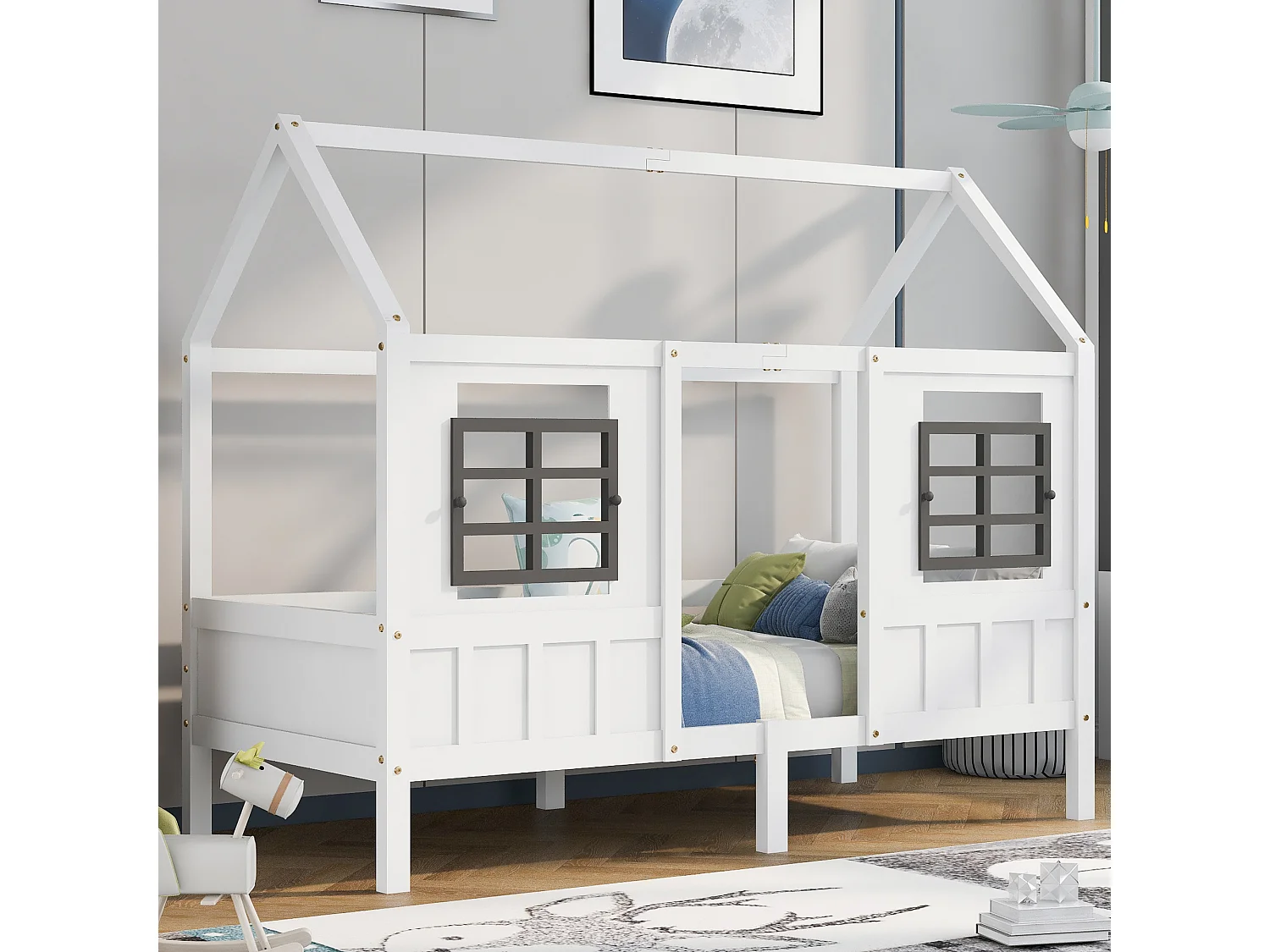 Łóżko z litego drewna sosnowego - 90x200cm - z stelażem na listwach - Białe 1532139 - obrazek 1