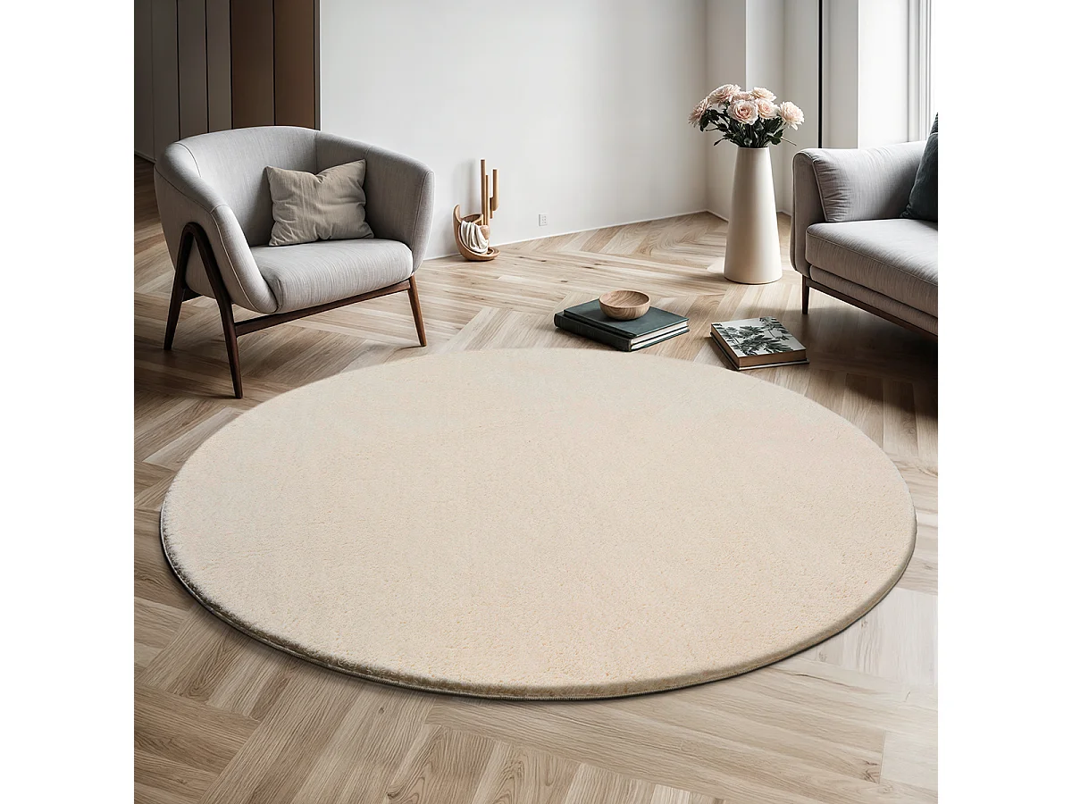 Dywan krótkim włosiem zmywalny antypoślizgowy - Beige - 160 cm Okrągły - RELAX 4081204 - obrazek 1