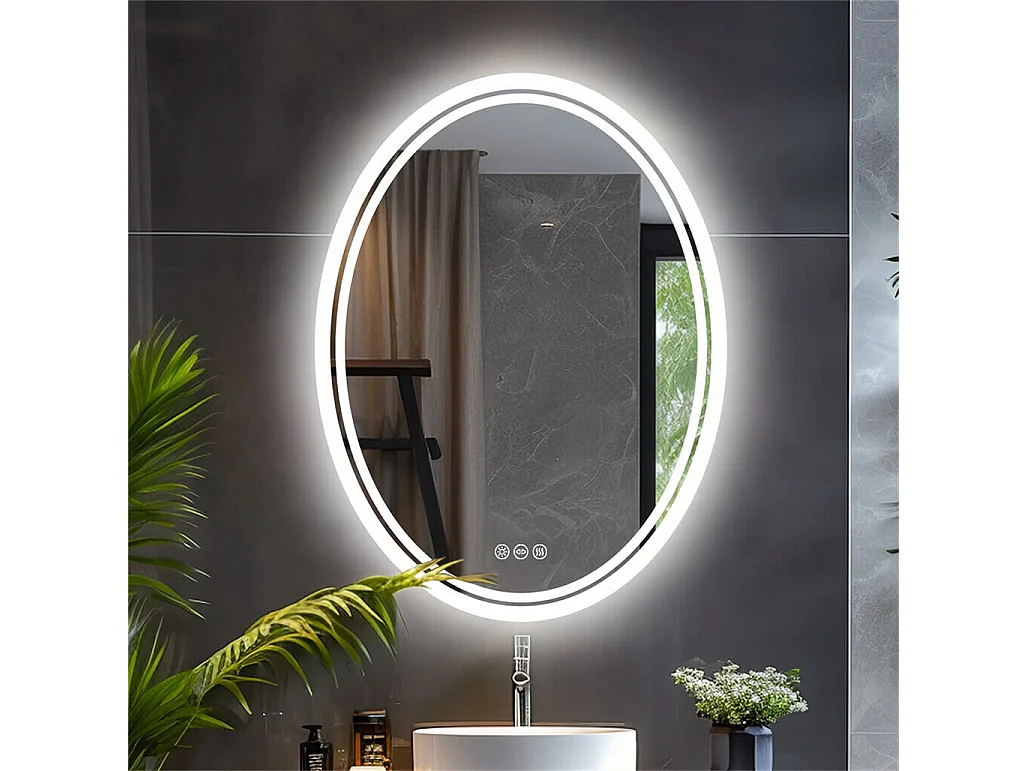Lustro łazienkowe LED 70x50cm owalne lustro ścienne anty-parujące z 3 regulowanymi kolorami 50x70cm 2166903 - obrazek 1