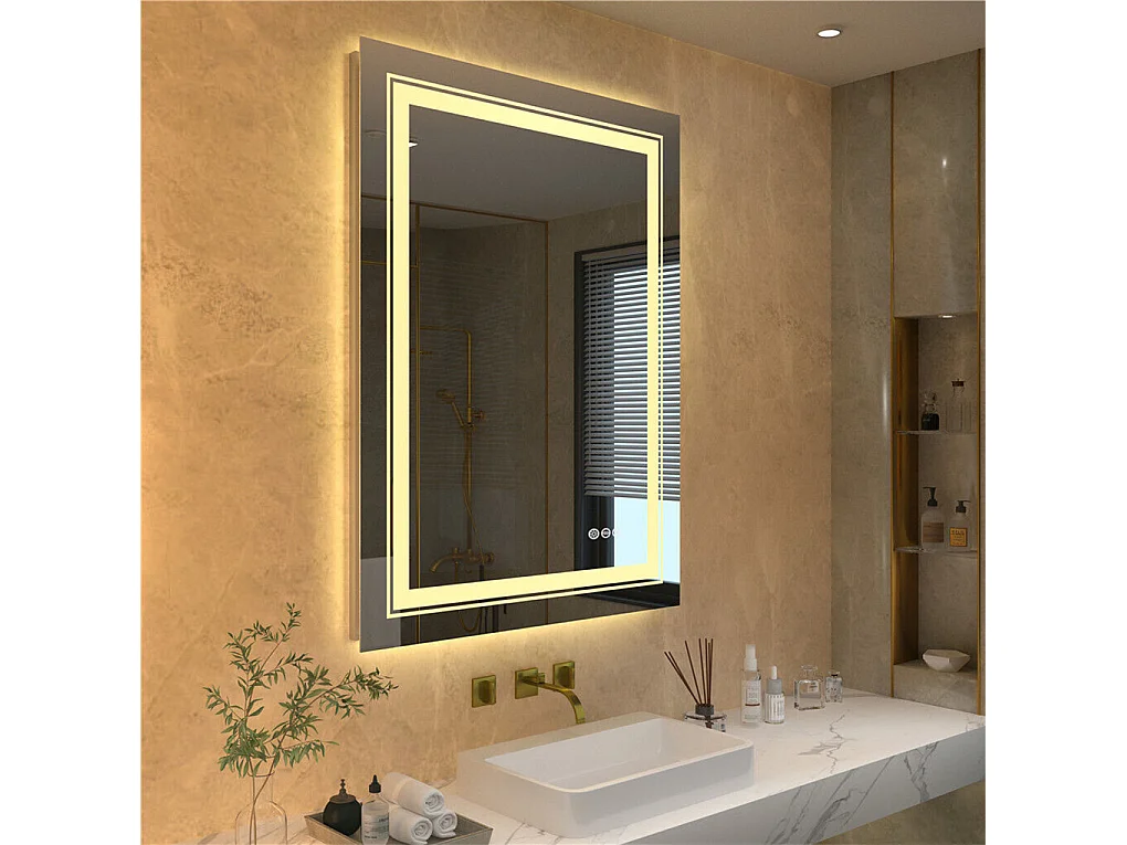 Lustro łazienkowe LED 80x60cm podświetlane lustro ścienne z oświetleniem anty-parowym 80x60cm 2166899 - obrazek 1
