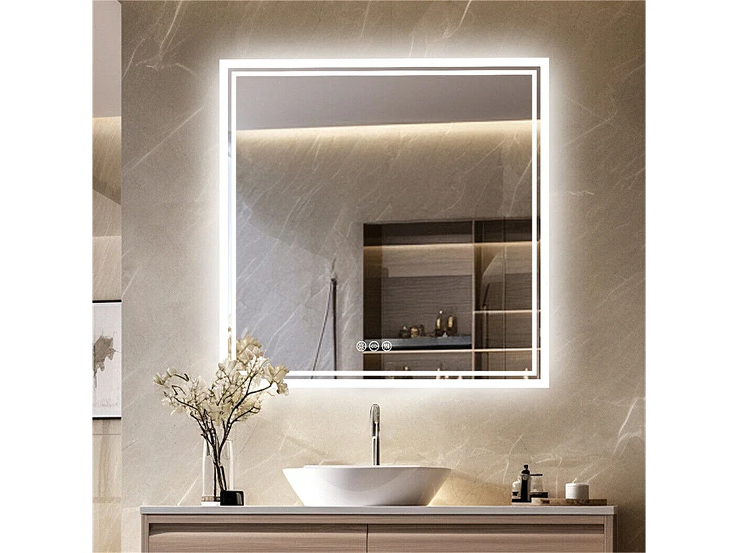 Lustro łazienkowe LED 80x80cm kwadratowe lustro ścienne z 3 regulowanymi kolorami 80x80cm 2166905 - obrazek 1