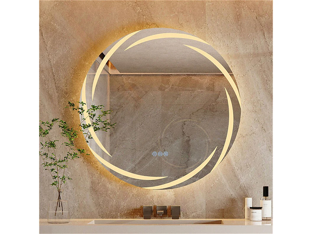 Lustro łazienkowe ścienne, lustro toaletowe LED, lustro podświetlane anty-parujące, lustro podłączone, 3 ekrany dotykowe, 60x60cm 2166921 - obrazek 1